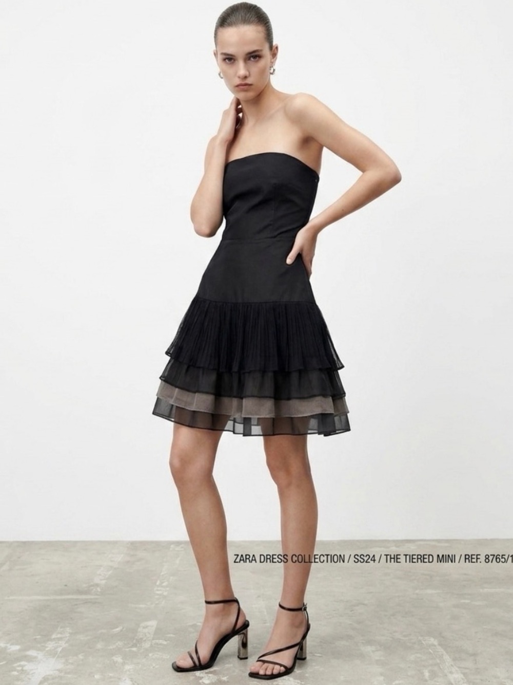 NEW ZARA Ruffle Silk Dress Black Size XSmall  Strapless